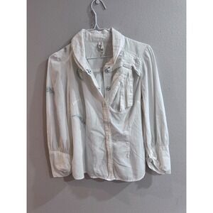 Floreat White Embroidered Feather Button Up Shirt Blouse Size 8